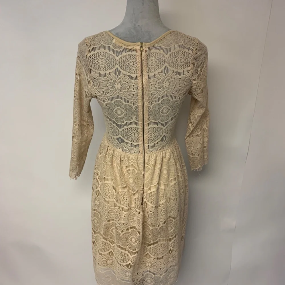 Mallory dress SZ S vintage crochet lace tan cottagecore mini whimsical fairy - Picture 4 of 11